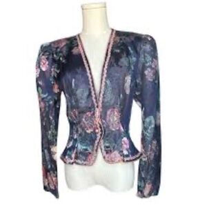 Nah Nah Collection women's blue paisley blazer with beaded trim size 13/14